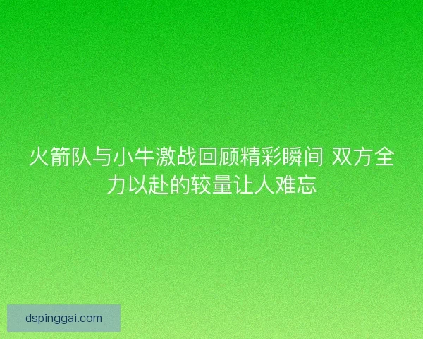 火箭队与小牛激战回顾精彩瞬间 双方全力以赴的较量让人难忘